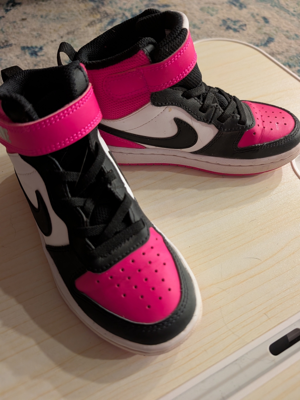 Nike Kids High-Top Sneakers in Black, White & Hot Pink